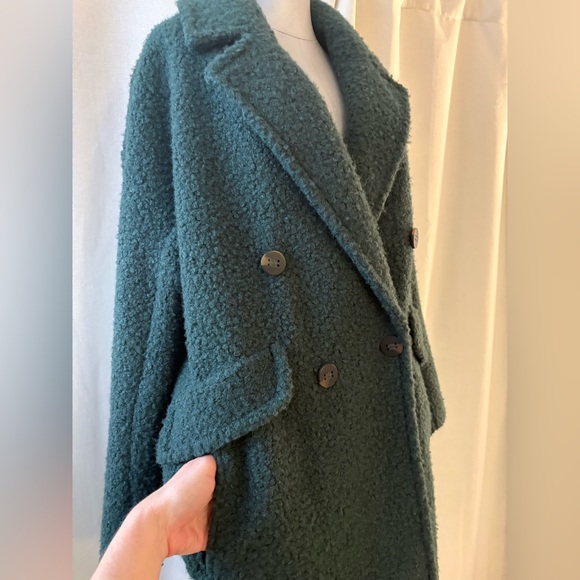 BCBGeneration Moss Green Bouclé Double Breasted Coat Teddy SOFT Pea Overcoat LG - Picture 4 of 13